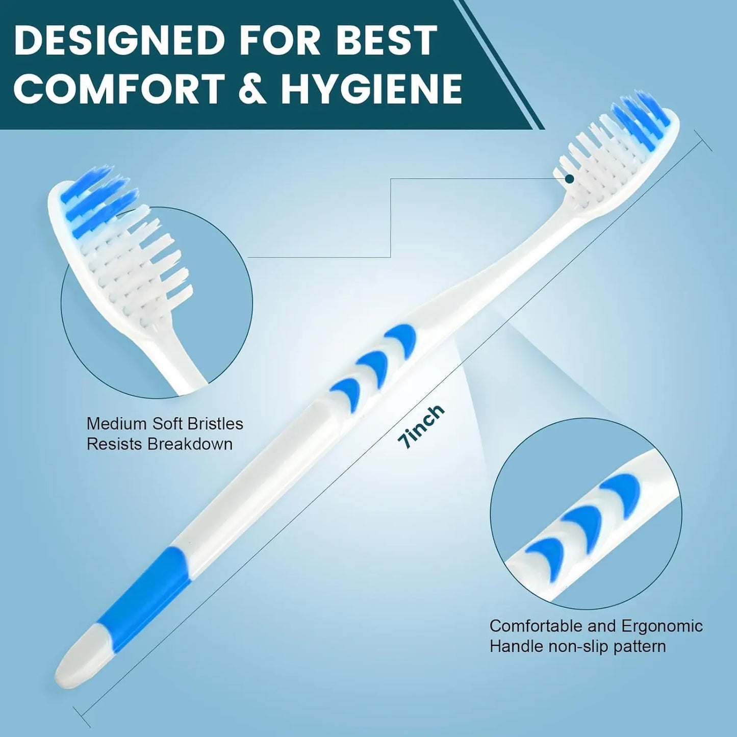 50 PCS Premium Individually Wrapped Toothbrush Pack, Medium Soft Bristles