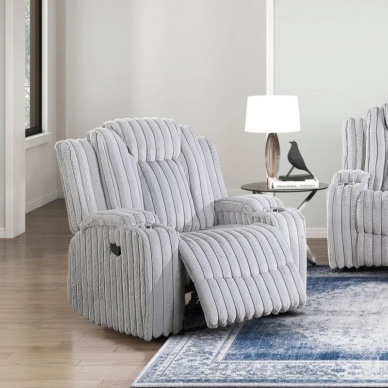 Light Gray Reclining Sofa Set with Cup Holders,  3-Piece