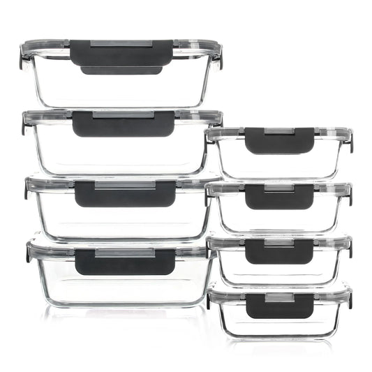 8-Piece Glass Food Storage Containers Set, Microwave & Oven Safe