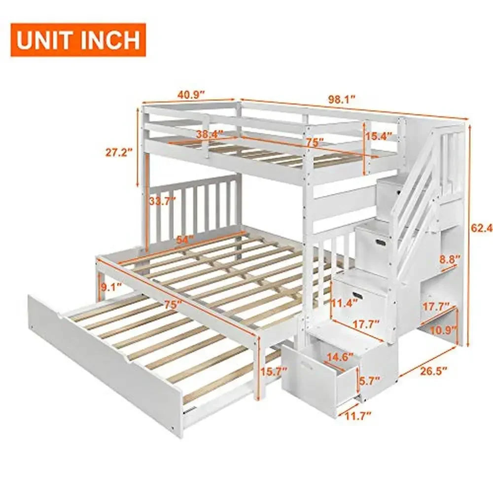 Solid Wood Twin Over Twin/Full Bunk Bed with Trundle Drawers