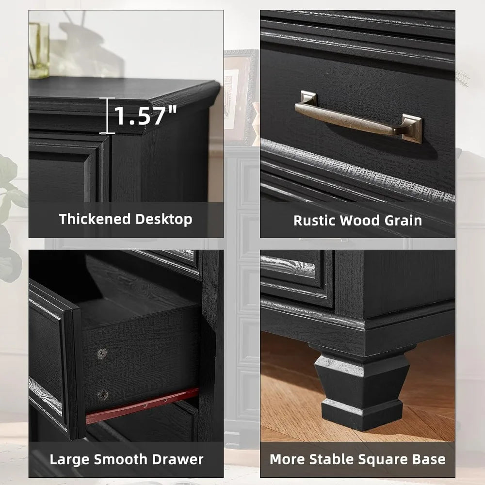 Farmhouse 7 Drawer Dresser & Nightstand Set, Black