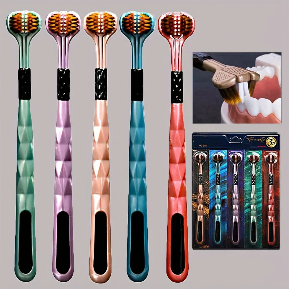 5-piece set of super soft adult three sided toothbrush