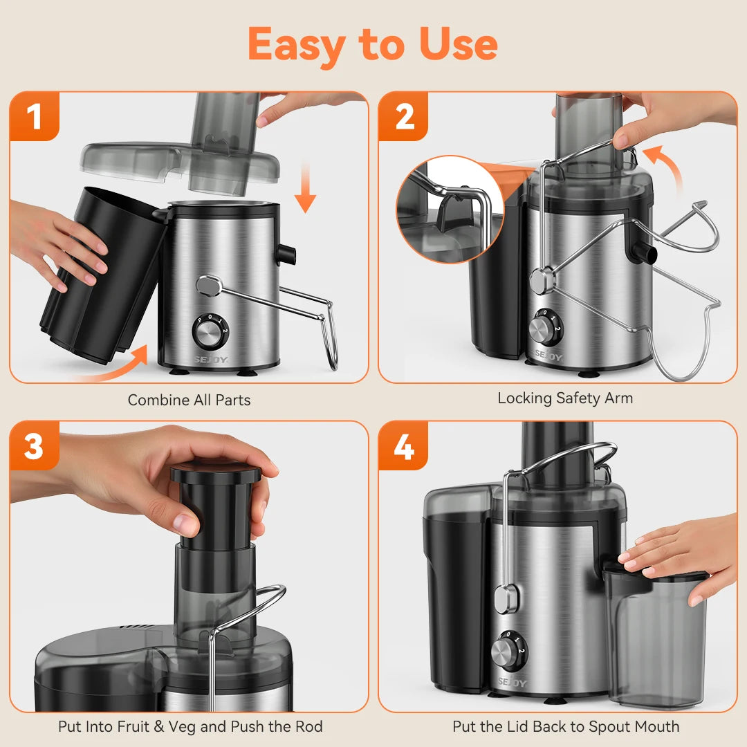 Compact Fruit Juicer, Multiple Safety Features, Centrifugal Extractor Speed, Adjustable