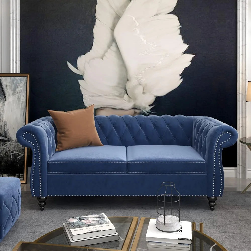 3 Piece Living Room Set- Velvet Chesterfield Sofa Loveseat  Chair