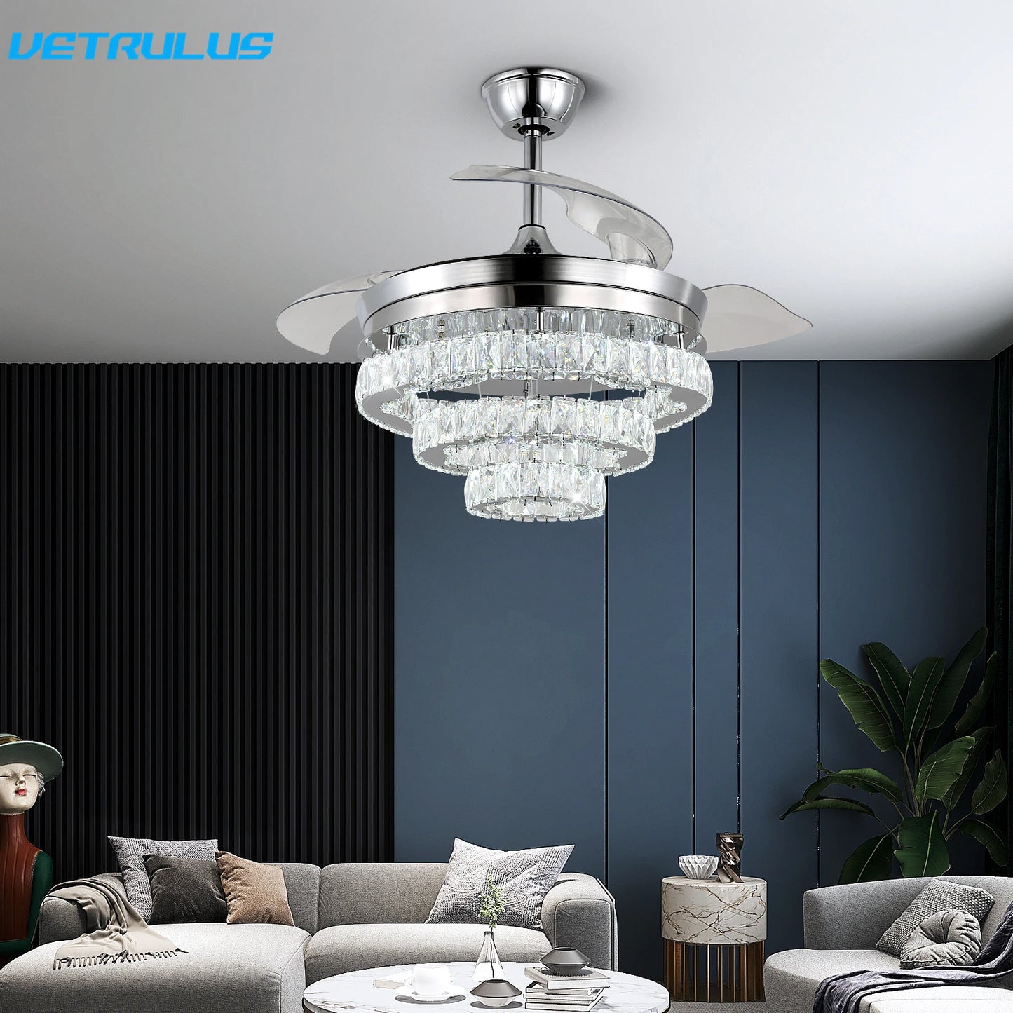 Led Light Remote Control Living Dining Room Ceiling Fan Chandelier