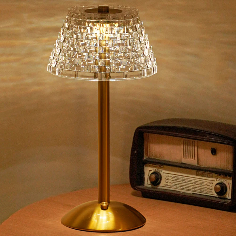 3 Colors LED Crystal Table Lamp Dimmable Rechargeable Wireless