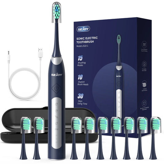 Electric Sonic Toothbrush with 10 pcs Replacement Heads Rechargeable Waterproof
