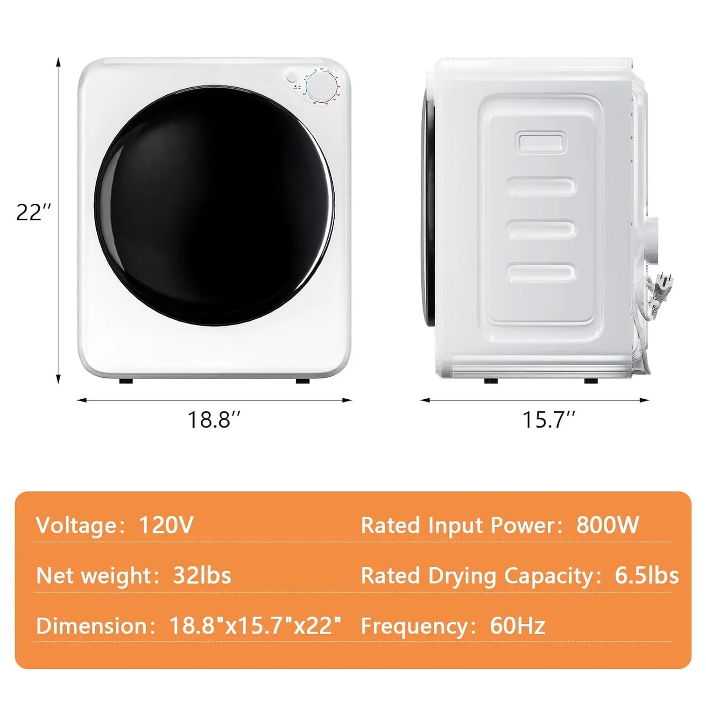 Portable Washer and Dryer Combo Set, 5 Drying Modes, 22 lbs