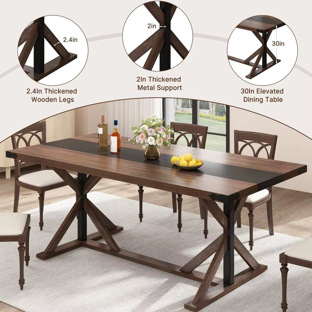Rectangular Kitchen Farmhouse Table W/Thickness Waterproof Wood Tabletop