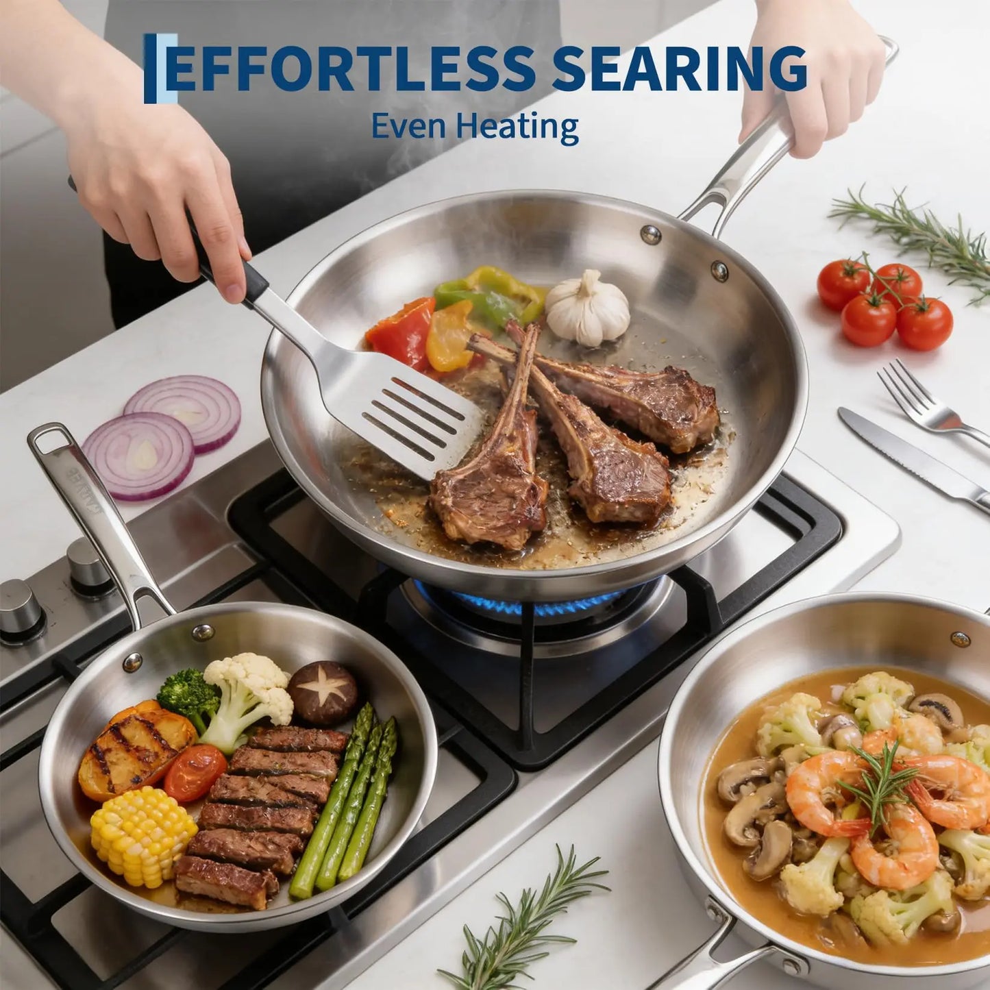 10-Piece Tri-Ply Stainless Steel Cookware Set Heavy Duty, Oven Safe