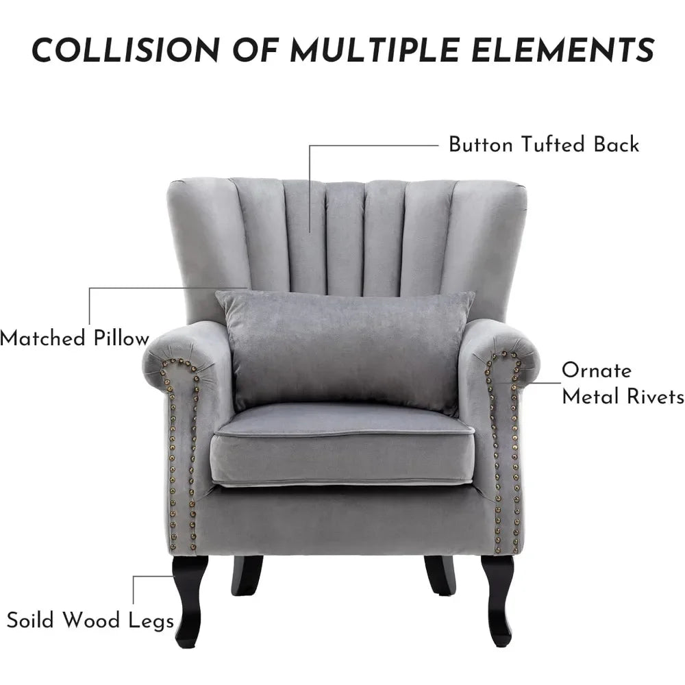 Accent Reading Arm Chairs Set of 2 with Tufted Back