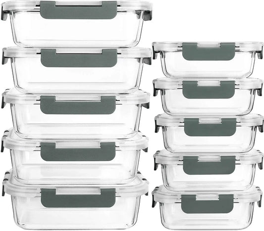 10-Pack Glass Meal Prep Containers with Lids, Airtight Food Storage