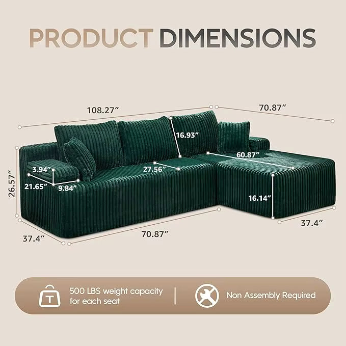 Modular L-Shaped 3-Seat Sectional | Memory Foam with Deep Seating & Storage Modules