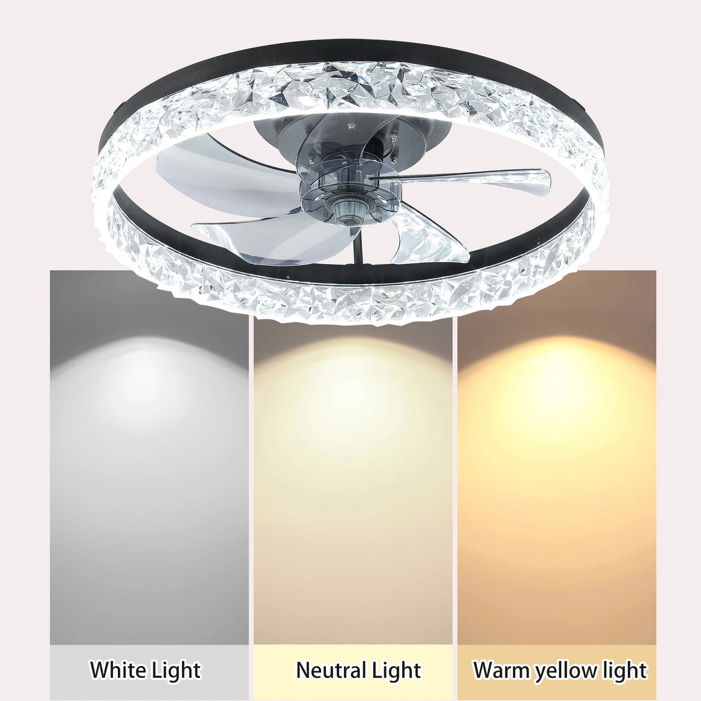 Modern acrylic black ceiling fan light with remote control, dimmable
