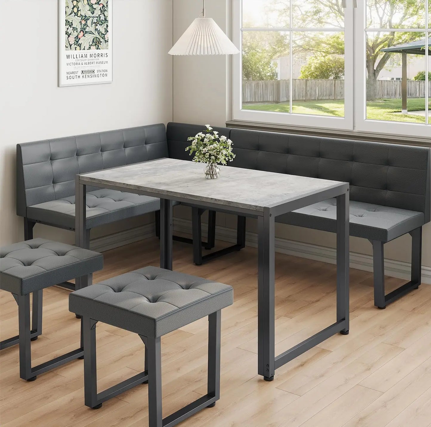 Modern Corner Dining Table Set, 5 Piece Set with Storage Bench