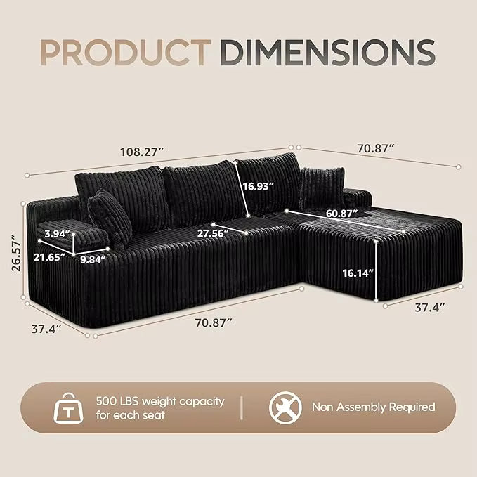 Modular L-Shaped 3-Seat Sectional | Memory Foam with Deep Seating & Storage Modules