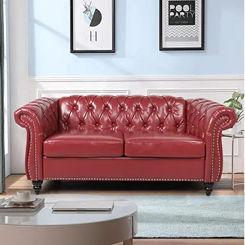 2pc Modern Tufted Sofa Set With Button & Nailhead Trim