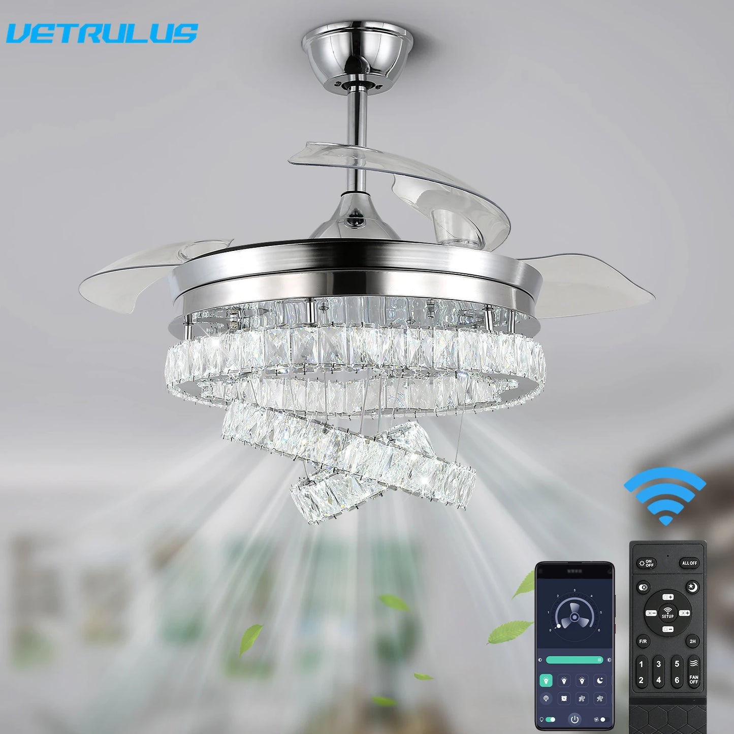 Led Light Remote Control Living Dining Room Ceiling Fan Chandelier