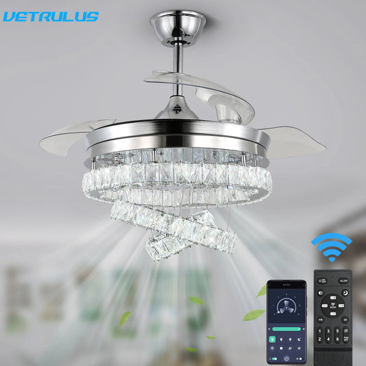Led Light Remote Control Living Dining Room Ceiling Fan Chandelier