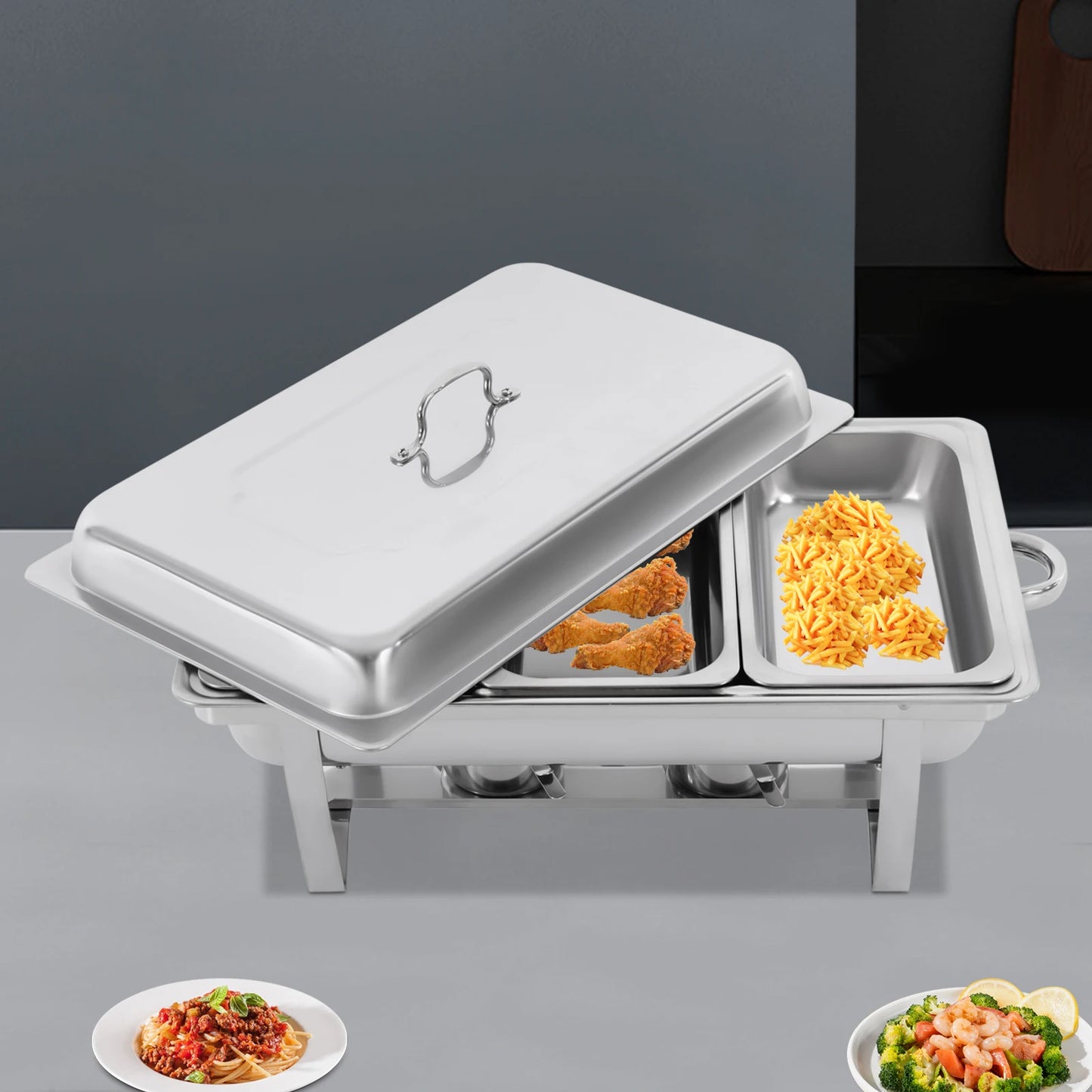 3-Compartment Stainless Steel Chafing Dish, Dishwasher Safe & Food Warmer