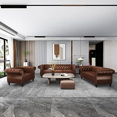 2pc Modern Tufted Sofa Set With Button & Nailhead Trim