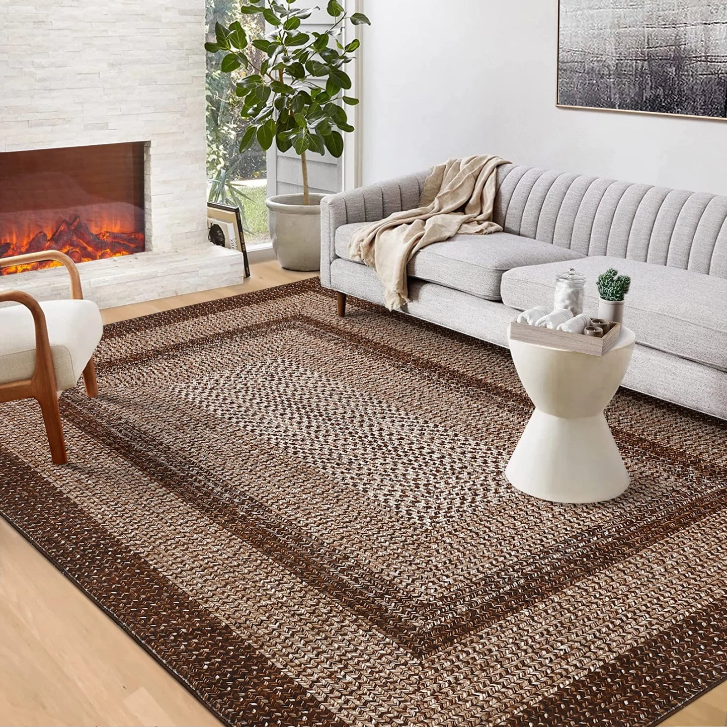 Washable Area Rugs Modern Braided Print Non Slip