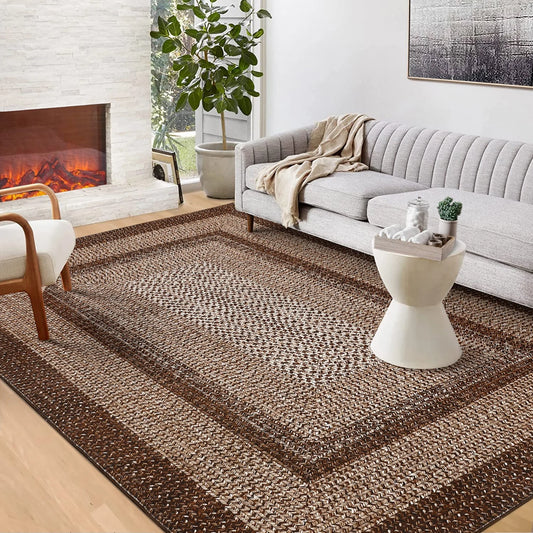 Washable Area Rugs Modern Braided Print Non Slip