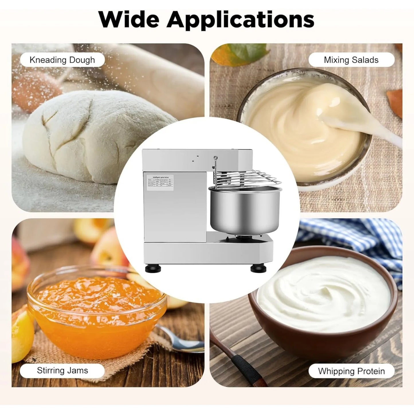 Heavy Duty Electric Food Mixer, Commercial, Adjustable, Dough Kneading Machine