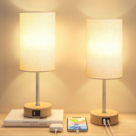 Small Table Lamp , 3 Way Dimmable, Touch Control, Dual Charging Ports