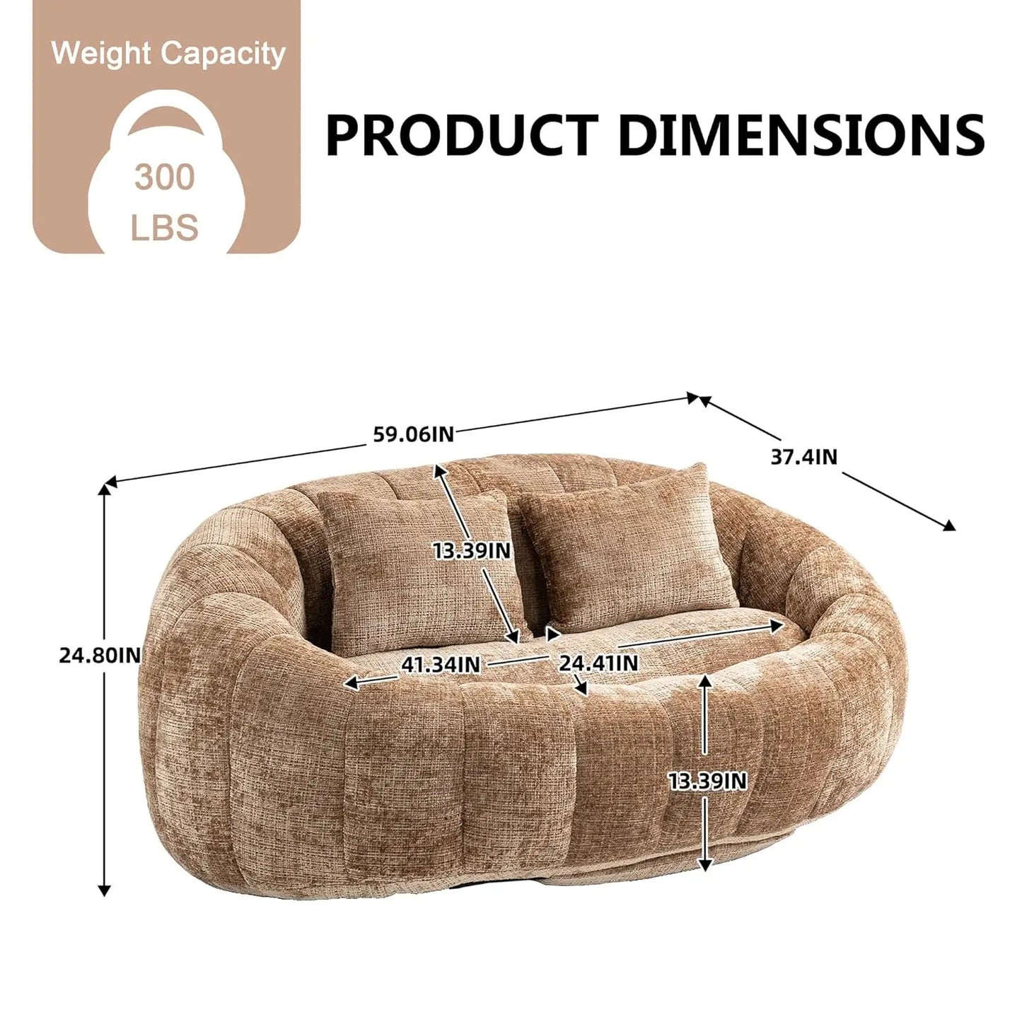 Bean Bag  Comfy Loveseat Sofa with 2 Pillows