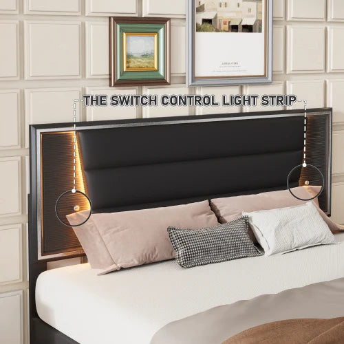 3-Pieces Bedroom Sets Queen Size  Bed with LED Lights, Nightstands and Dresser