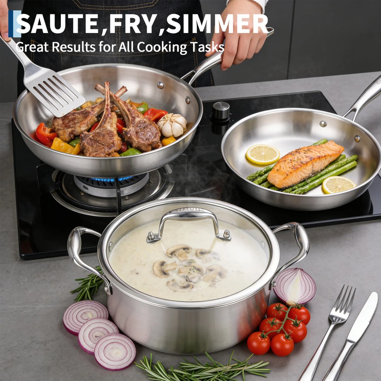 3 Ply Stainless Steel 11-Piece Cookware Set with Lids