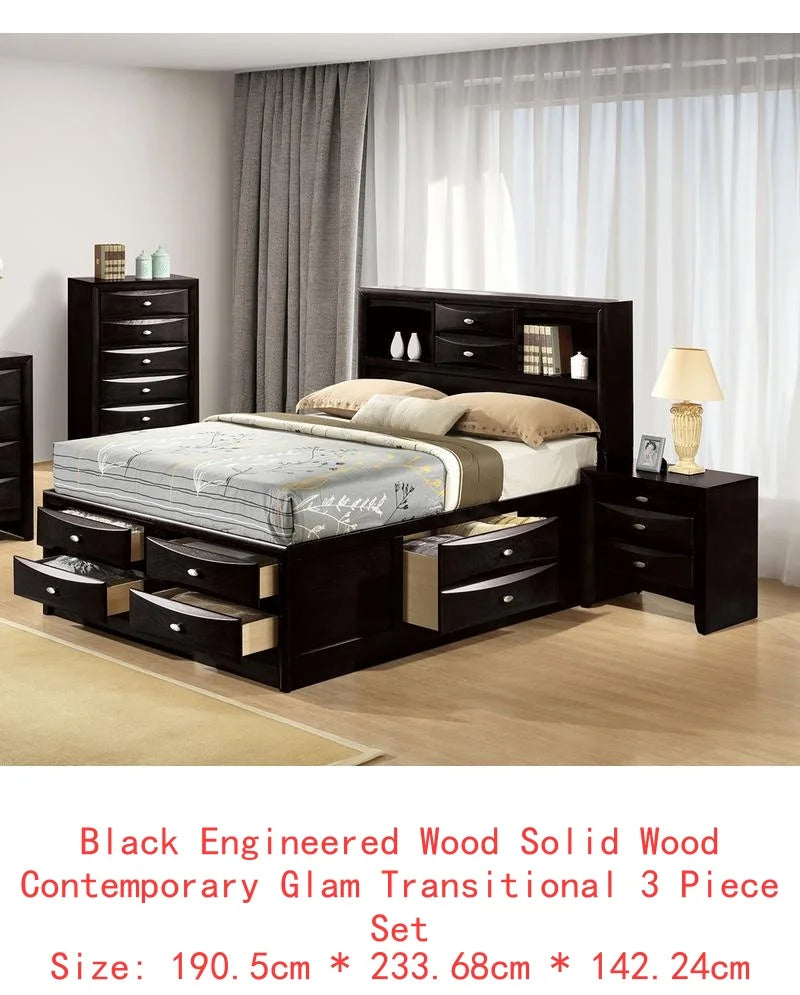 Contemporary Queen Bed with 2 Nightstands and Bookcase Headboard