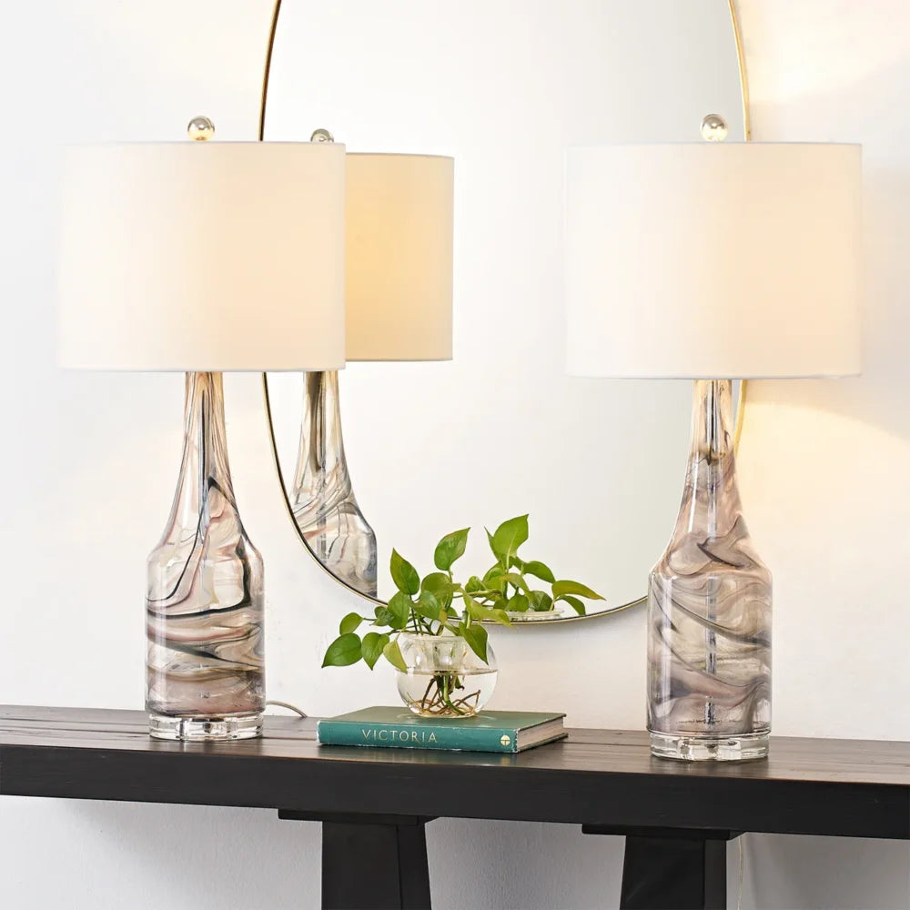Glass Table Lamp Set of 2, 3-Way Dimmable Bedside Lamp