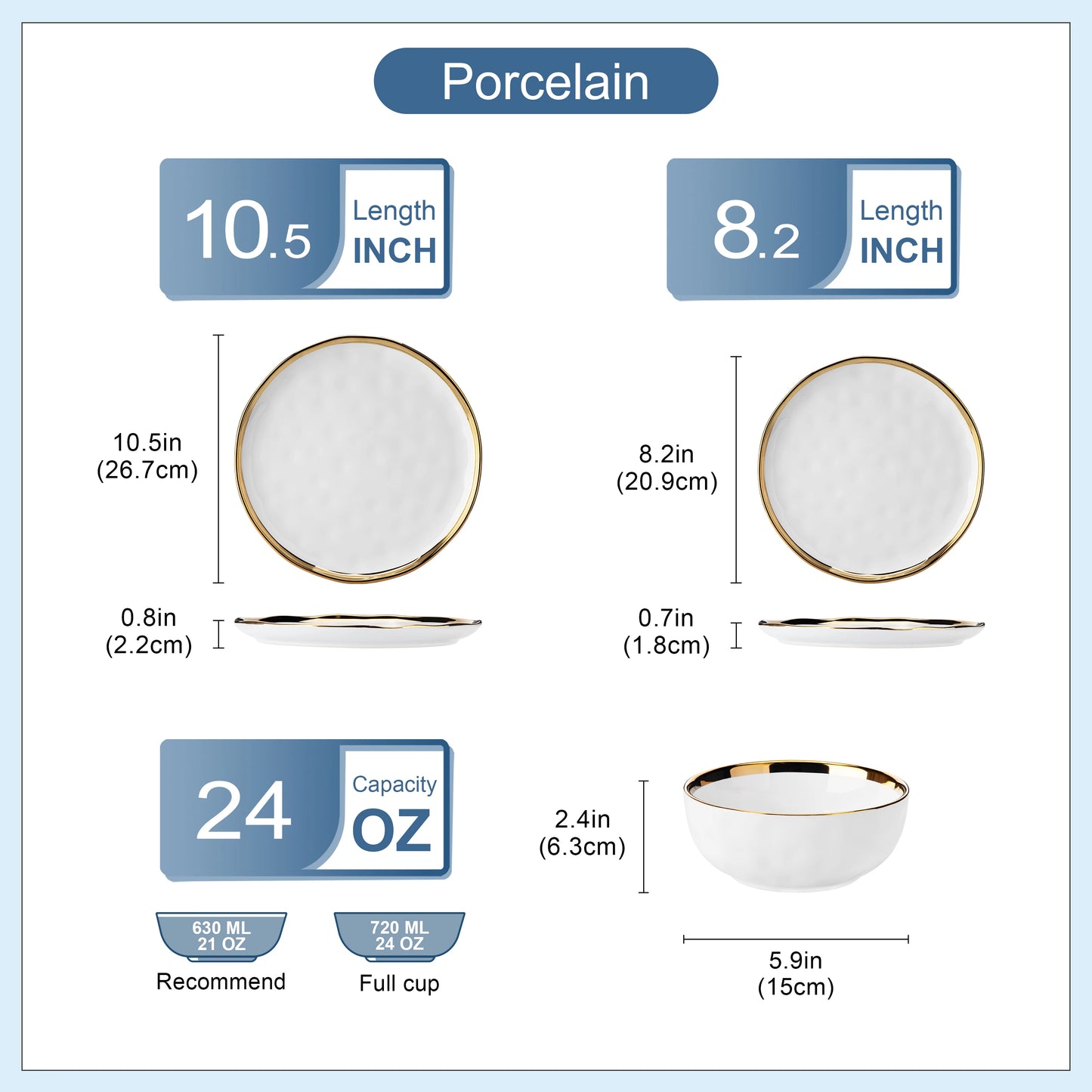 12/24 Piece Ceramic Porcelain White and Golden Rim Dinnerware Sets