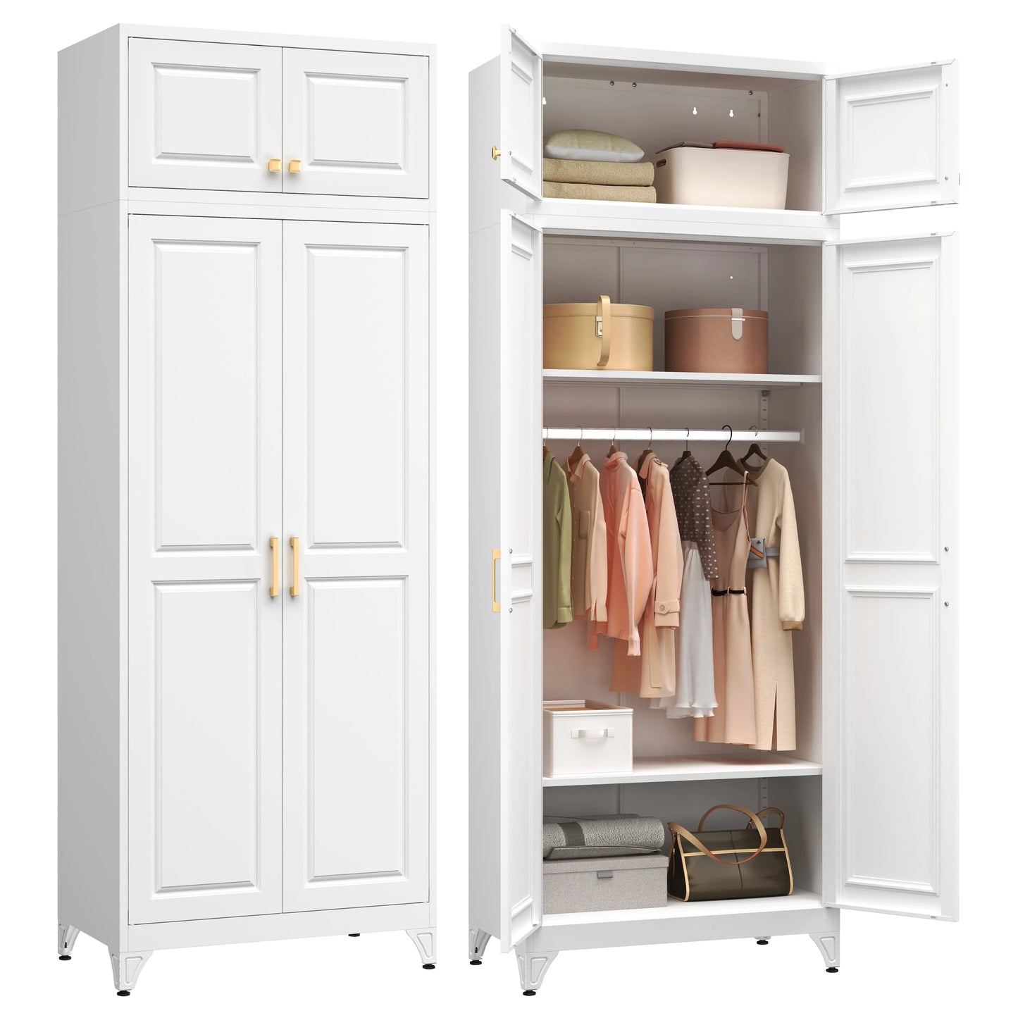 Metal Armoire Wardrobe Closet with Adjustable Shelves and Hanging Rod