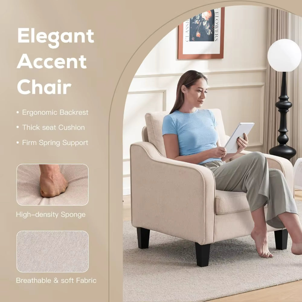 Beige Accent Chair Comfy, Plush  Reading Nook & Corner Chairs