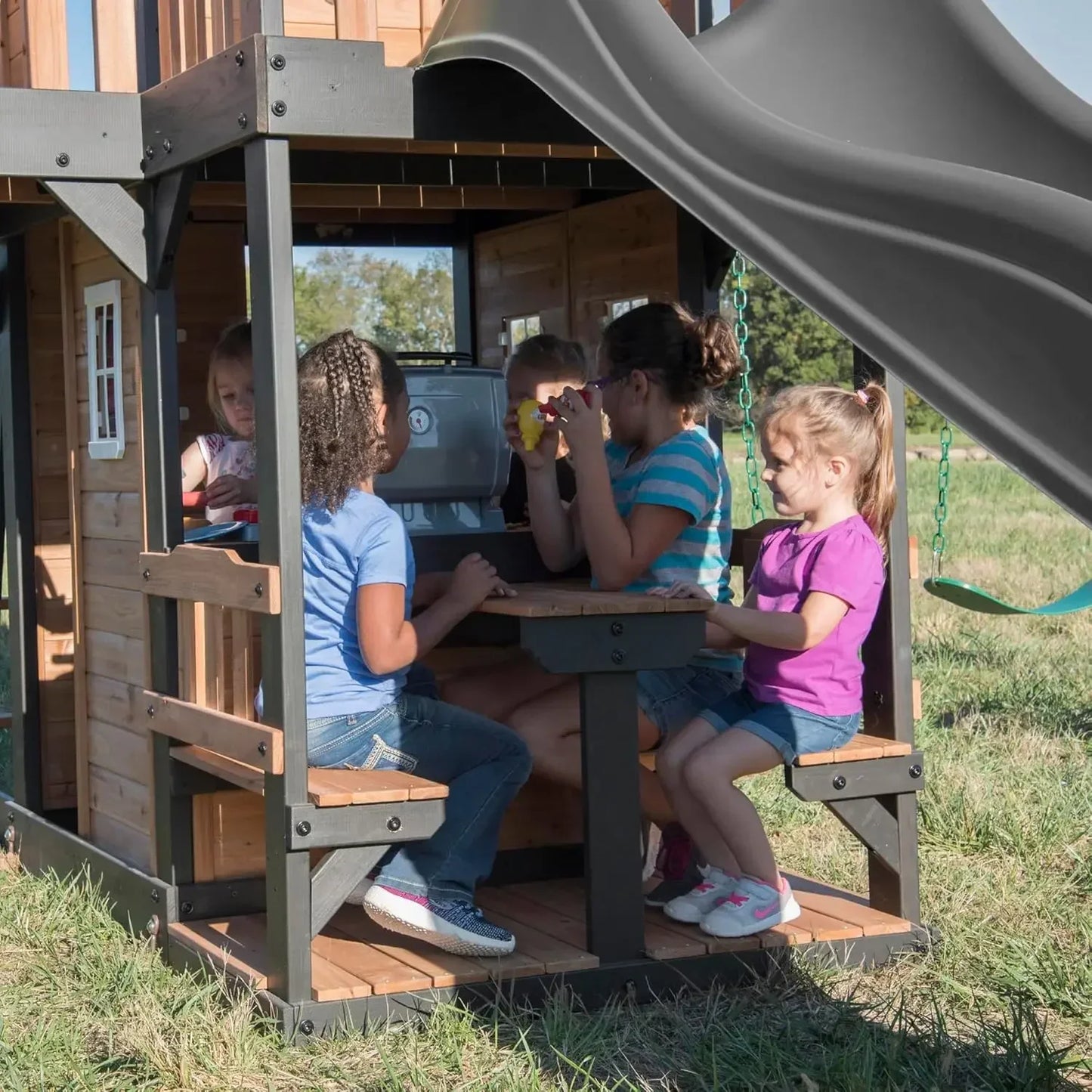 Canyon Creek Cedar Wood Swing Set with Wave Slide, Clubhouse