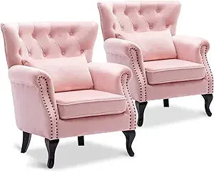 Accent Reading Arm Chairs Set of 2 with Tufted Back