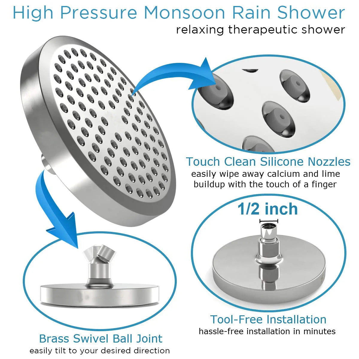 6 "Pressurized Shower Head Spray Settings Ceiling Mounted Bathroom Accessories