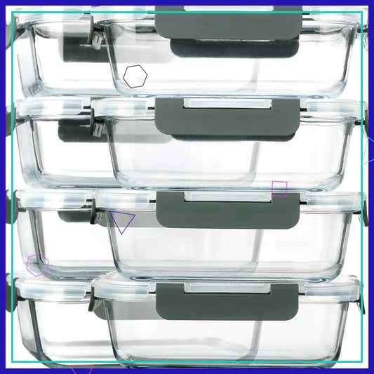 8-Pack 30 oz Glass Meal Prep Containers for Microwave Oven Freezer