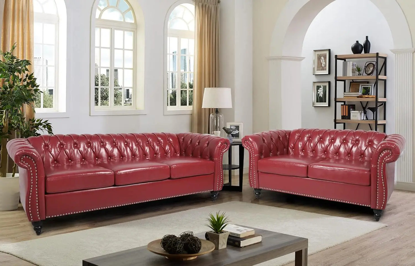 2pc Modern Tufted Sofa Set With Button & Nailhead Trim