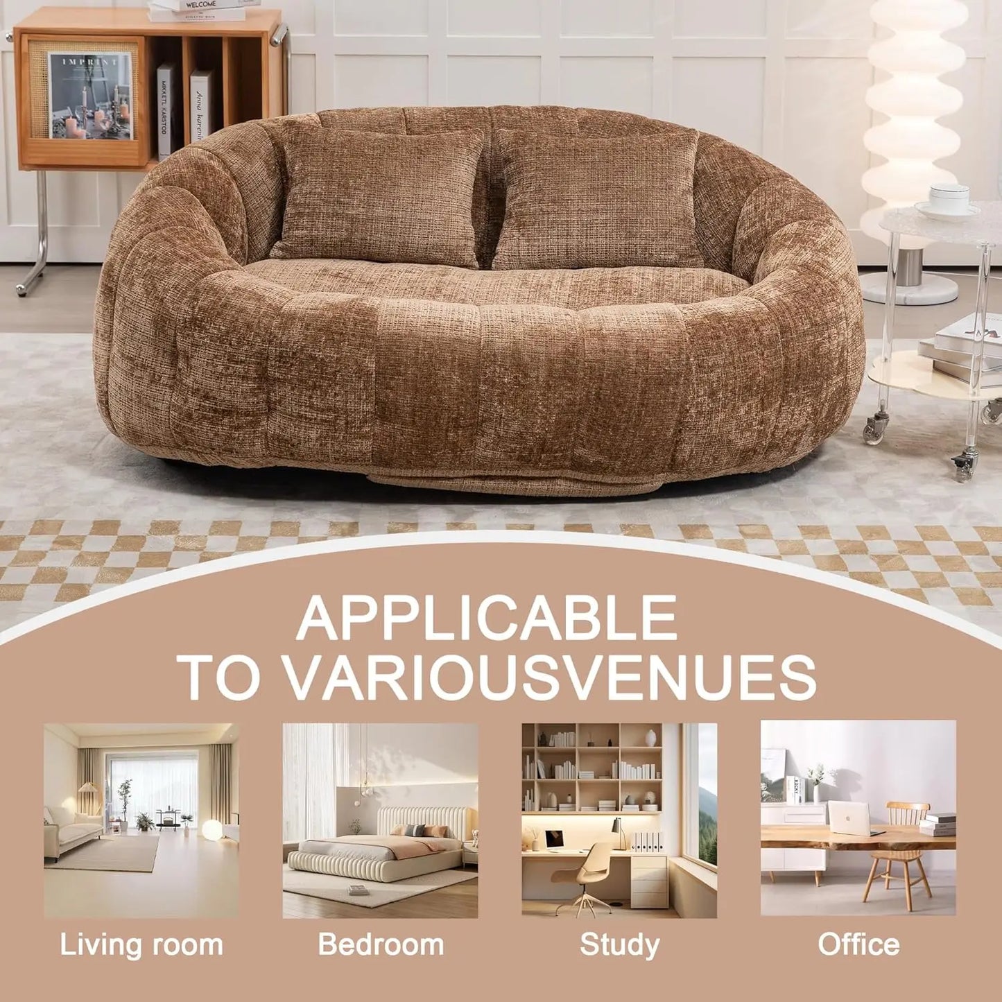 Bean Bag  Comfy Loveseat Sofa with 2 Pillows