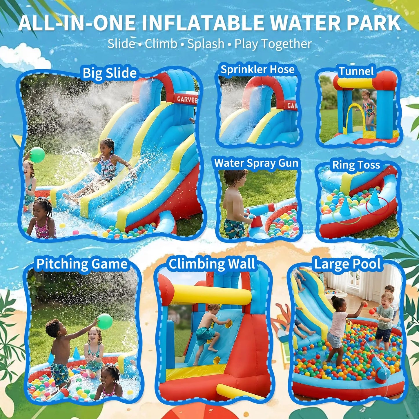 Inflatable Water Park Bounce House With Double Slides & Pool