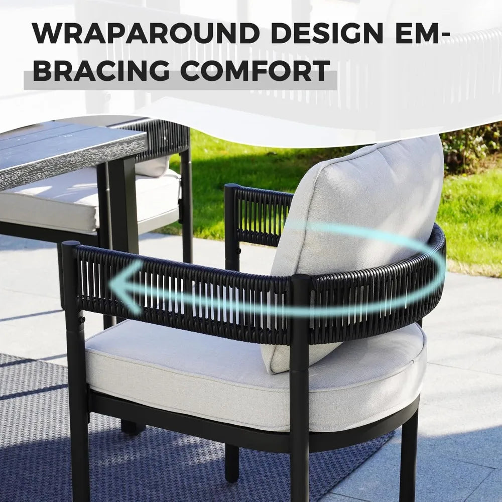 Outdoor Dining Table and Wicker Patio Chairs with Thickened Cushions