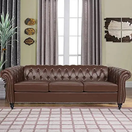 2pc Modern Tufted Sofa Set With Button & Nailhead Trim