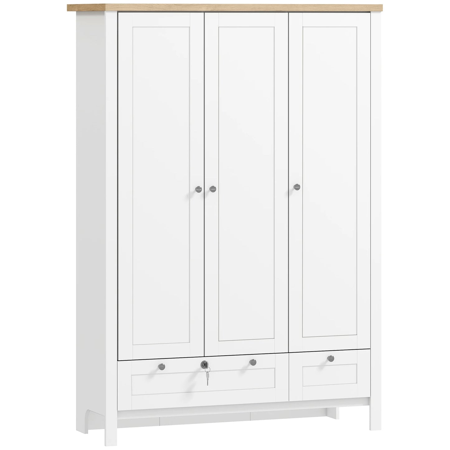 3-Door Wardrobe Closet with Lockable Large Drawer