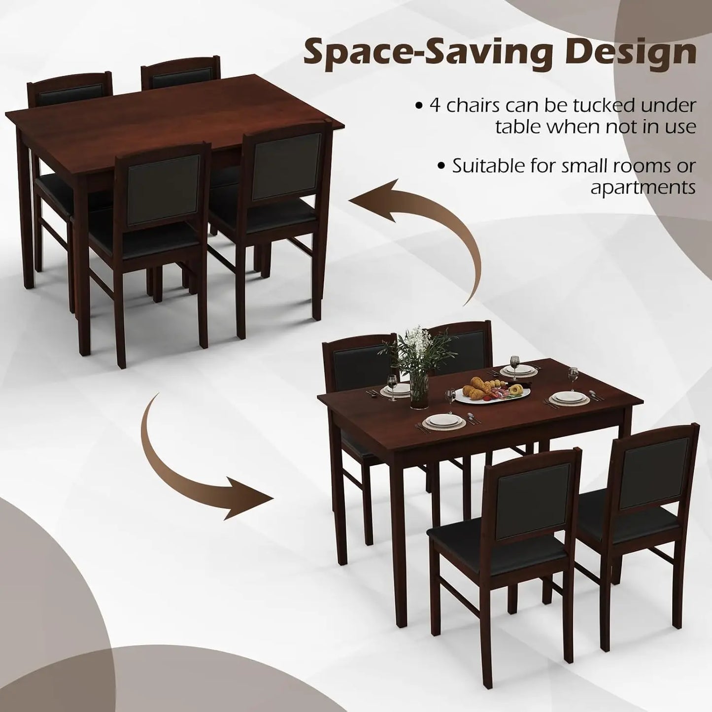 Farmhouse Solid Wood Dinette Set w/ Upholstered Seat & Padded Backrest