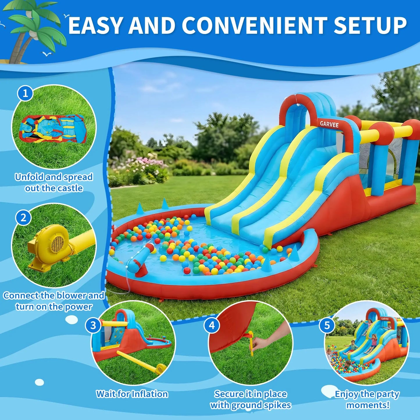 Inflatable Water Park Bounce House With Double Slides & Pool