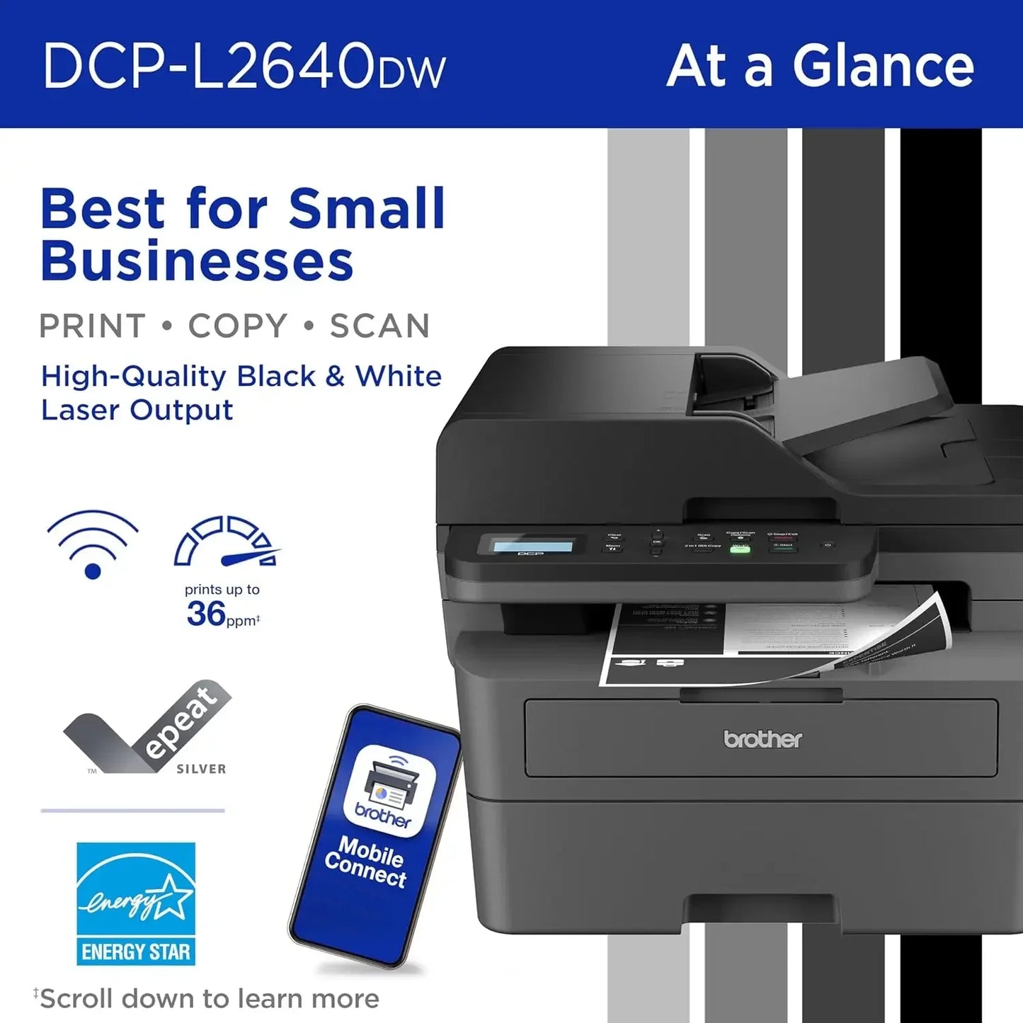 Wireless Compact Monochrome Multi-Function Laser Printer with Copy and Scan